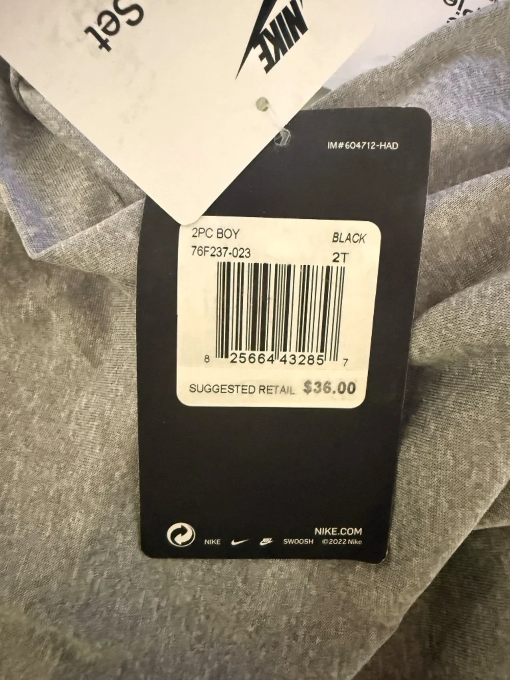 Nike Boys 2 Piece Black and Gray Set